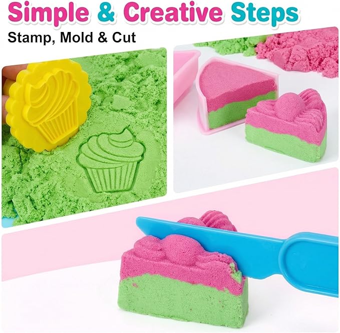 Carolart Sensory Bin,Ice Cream and Cakes Sensory Kit,Kids Play Sand Kit,Sandbox with Sensory Sand Girls and Boys,Sensory Toys for Kids 3 4 5 6 Year Old