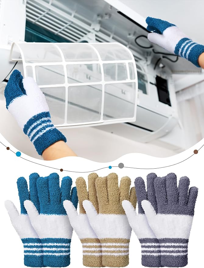 Patelai 3 Pairs Microfiber Plant Dusting Gloves Leaf Cleaning Gloves for Indoor Plants, Blinds, Furniture, House (Dark Blue,Gray,Khaki,White,Large)