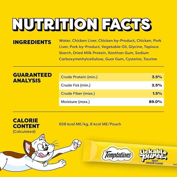 Temptations Creamy Puree Squeezable Lickable Cat Treats, Wet Cat Treats with Chicken, 0.42 oz. Tubes, 16 Count