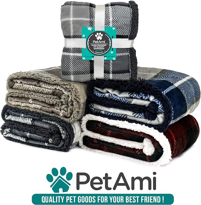 PetAmi Dog Blanket for Small Medium Dogs and Cats, Soft Sherpa Fleece Pet Blanket Throw for Puppies Kittens, Reversible Plush Couch Cover Protector Sofa Bed Crate, Machine Washable, 60x40, Plaid Taupe