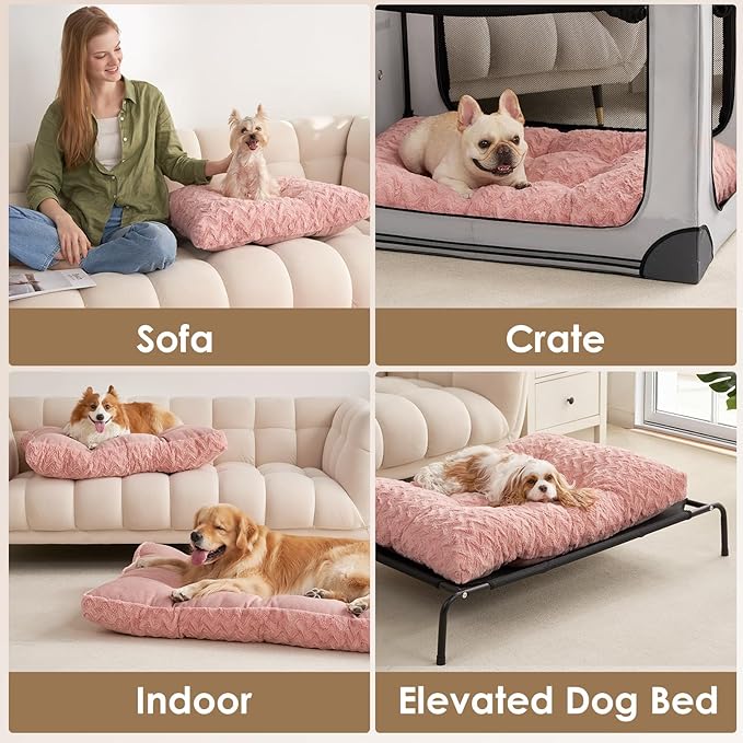 EHEYCIGA Washable XL Dog Bed for Crate 41x27 Inch, Reversible Kennel Pad for Extra Large Dogs Weight Up to 75 lbs, Plush and Comfy Pet Sleeping Mat, Pink