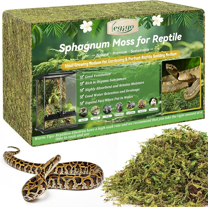 Legigo 2.6LB Sphagnum Moss for Reptile- 48QT Natural Reptile Moss Terrarium Moss Substrate, Snake Tank Moss Peat Moss Reptile Bedding for Snake, Gecko, Ball Python, Frog and Orchids Plants