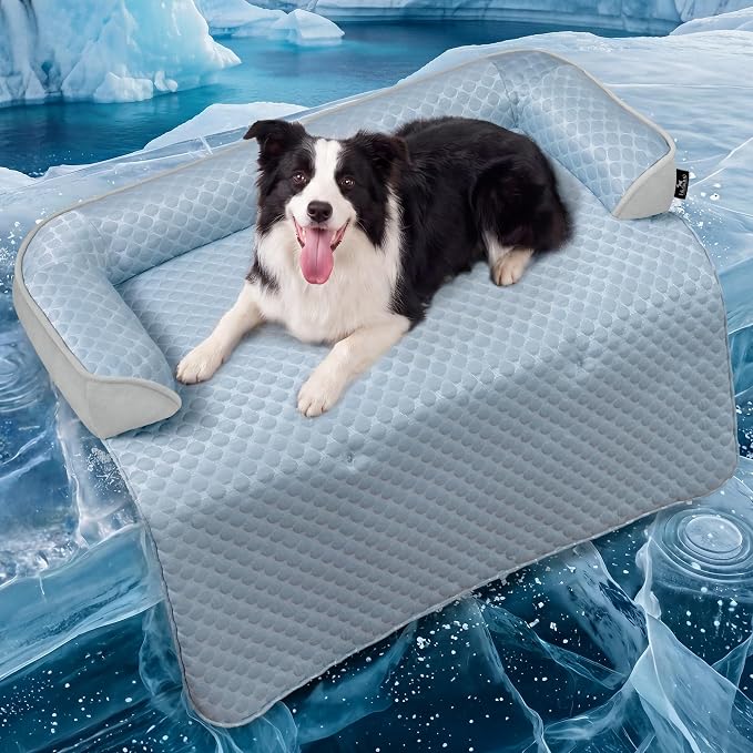 Large Cooling Dog Bed Mat - 41 x 37 Inch Waterproof Couch Cover for Dogs Washable, Non-Slip Bottom Self Cooling Mat for Dogs, Durable & Non-Gel, Dog Couch Bed for Sofa Floor Car, Light Blue