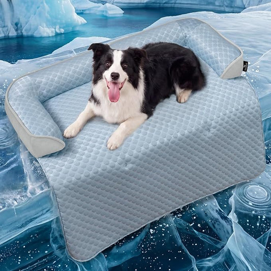 Large Cooling Dog Bed Mat - 41 x 37 Inch Waterproof Couch Cover for Dogs Washable, Non-Slip Bottom Self Cooling Mat for Dogs, Durable & Non-Gel, Dog Couch Bed for Sofa Floor Car, Light Blue