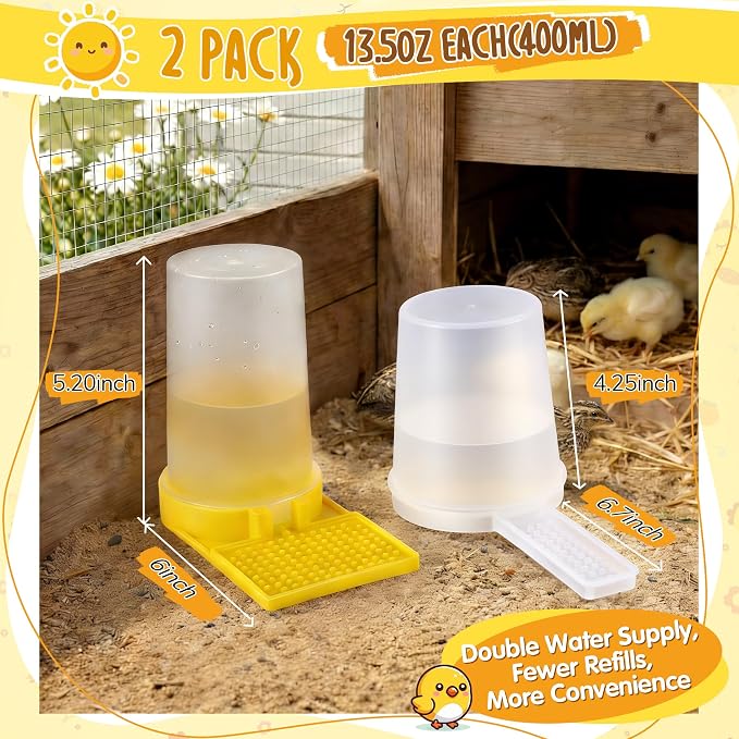 Feekoon 2Pack 400ml Quail Water Feeder, Anti Drowning Design, Ideal for Button Quail, Quails, Baby Chicks, Ducks, and Baby Birds, Safe and Durable Waterer, Easy to Install and Clean