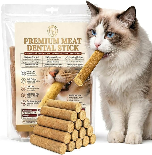 Cat Toy, Kitten Chew Sticks, 90g/3.17oz Freeze Dried Premium Beef Dental Cat Treats for Teeth Cleaning, Long-Lasting Edible Snack for Indoor Cats, High Value Kitty Food (No Cat Grass)