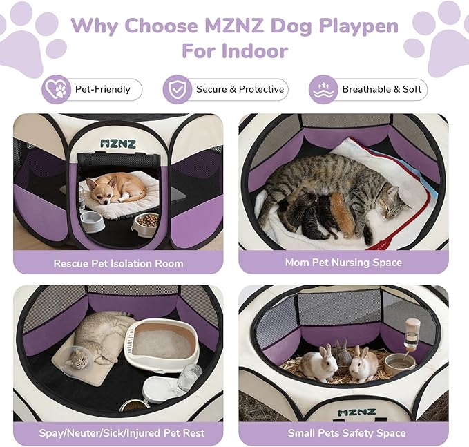 Dog Cat Playpen, Portable Small Animal Playpen Crate Indoor for Dogs Cats Rabbits, Foldable Guinea Pigs Bunny Cage Enclosure Outdoor, Pop Up Dogs Cats Tent Kennel with Carrying Case, Purple