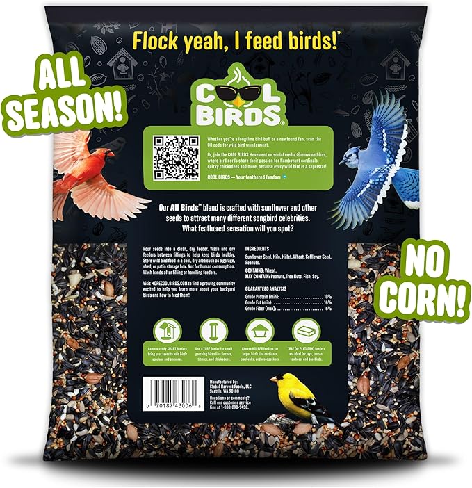 Cool Birds All Birds Wild Bird Seed – 10 lb. Classic Blend with Black Oil Sunflower, White Millet, Safflower, Peanuts & Sunflower Hearts – Balanced Bird Food for Outside Feeders