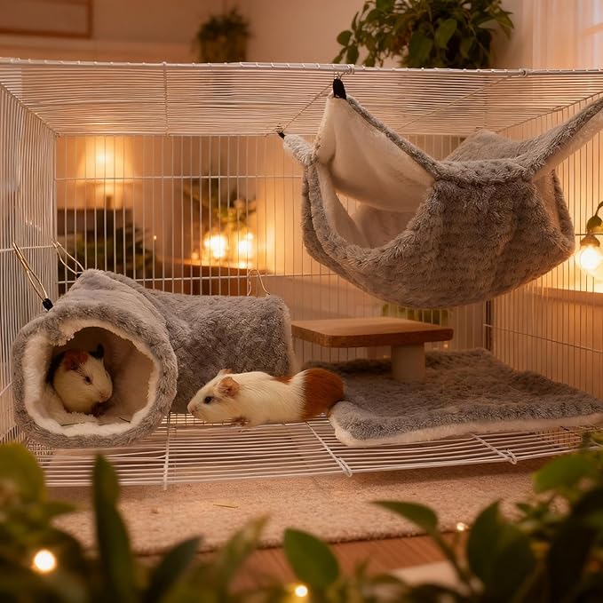 Hamster Hammock, Plush Nest Cave Tunnel, Pet Hammock, for Sugar Glider, Ferret, Hamster, Sleeping, Resting, Hiding, Playing, Climbing, Winter