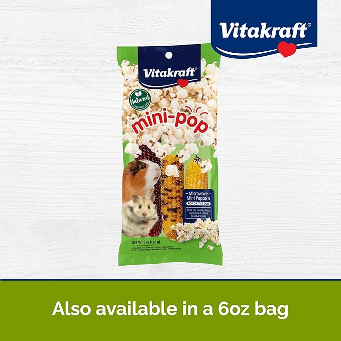 Vitakraft Mini Pops Microwavable Corn Cobs for Small Animals - Corn on The Cob Snack for Hamsters, Rabbits, & Guinea Pigs - Pet Treat & Enrichment Chew Toy - Popcorn for Small Animals (1lb)