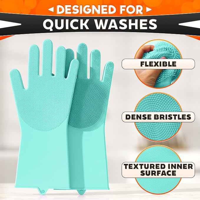 ALPENKOK Silicone Dishwashing Gloves with Scrubber – Non-Slip Silicone Gloves for Washing Dishes | Household Use