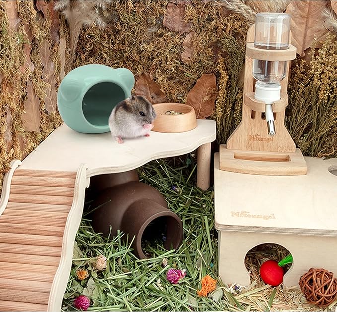 Ceramic Hamster House, Cute Animal Shaped Hamster Cave, Summer Cool Small Animal Hideout Habitat Decor for Dwarf Hamsters, Small Gerbils (Grey)