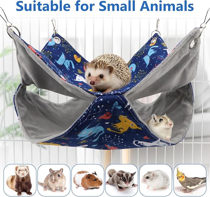 Litewoo Rat Ferret Hammock Hanging Small Animal Hammock Toy Warm Pet Bunk Bed Cage Accessories for Small Animals Ferret Guinea Pig Chinchilla Sugar Glider Hamster Squirrel Parrot Bird (BLUE CAT,SMALL)