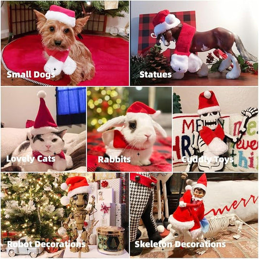 NAMSAN Christmas Cat Hats Costume, Santa Hat with Red Scarf for Cats Small Dogs, Rabbit Christmas Hat Outfit, Small Xmas Apparel for Statue Decoration