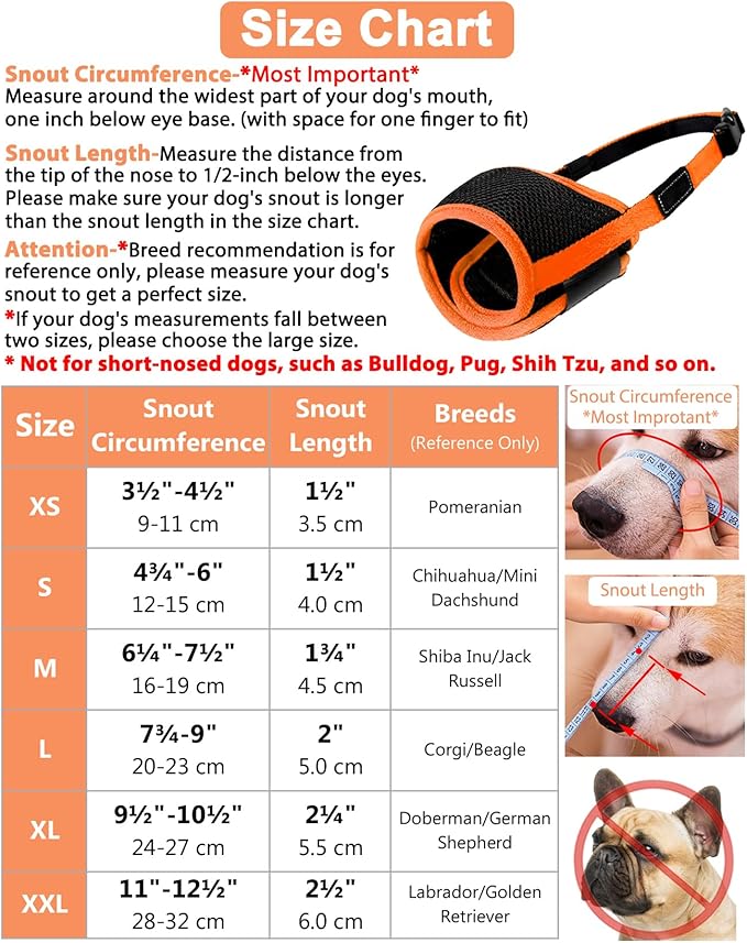 LUCKYPAW Dog Muzzle Anti Biting Barking and Chewing with Comfortable Mesh Soft Fabric and Adjustable Strap, Suitable for Small, Medium and Large Dogs(Orange,S)