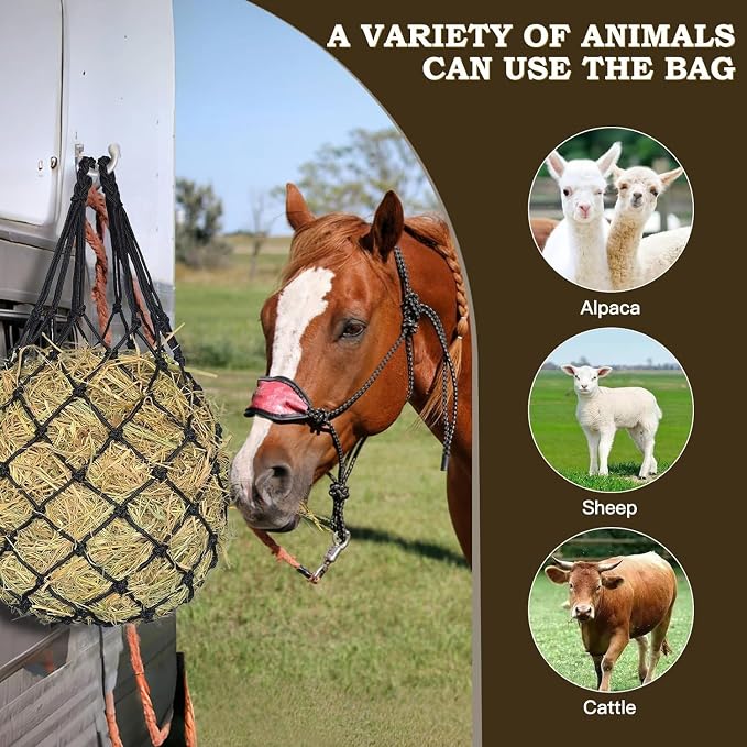Hay Net for Horses,Slow Feed Hay Bag for Horses Goat Sheep,Hanging Hay Feeder Bag for Horses Stable Stall Paddock Rest Toy (3 Black)