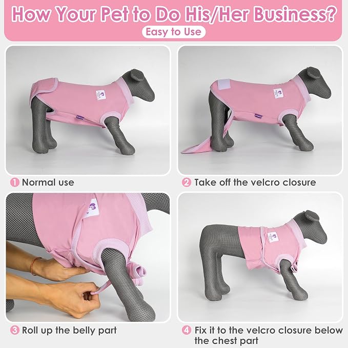 cyeollo 2pack Surgery Recovery Suit for Dogs Cats Soft Breathable Female Male Pet Bodysuit After Surgery for Spay, Neuter, Surgical Recovery Onesie Shirt for Small Dogs, Pink & Purple, XS