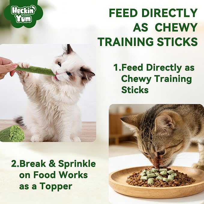 Freeze-Dried Chicken Cat Dental Treats with Cat Grass & Prebiotics, Sticks for Indoor Cats Digestive & Hairball Support, 4 oz