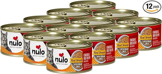 Nulo Real Shreds with Organ Meat Wet Canned Cat Food, Chicken & Beef, 2.8 Ounce, 12 Cans