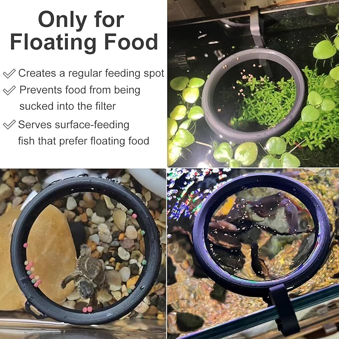 Clip On Fish Feeding Ring, Floating Aquarium Feeder, Non-Shedding Fish Food Holder for Betta Goldfish Guppy Turtle