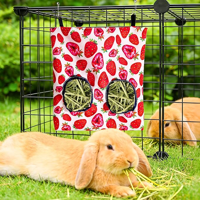 2 Pack Rabbit Guinea Pig Hideout Guinea Pig Hay Bags for Rabbits Hanging Hay Feeder Chinchillas Hamsters Bunny Small Animal House Cage Accessories Bag