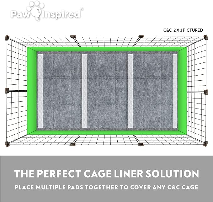 Paw Inspired Disposable Guinea Pig Cage Liners | Bamboo Charcoal Odor Controlling | Super Absorbent Liners Pee Pads for Ferrets, Rabbits, Hamsters, and Small Animals (28x17 (C&C 2x1) - 8 ct)