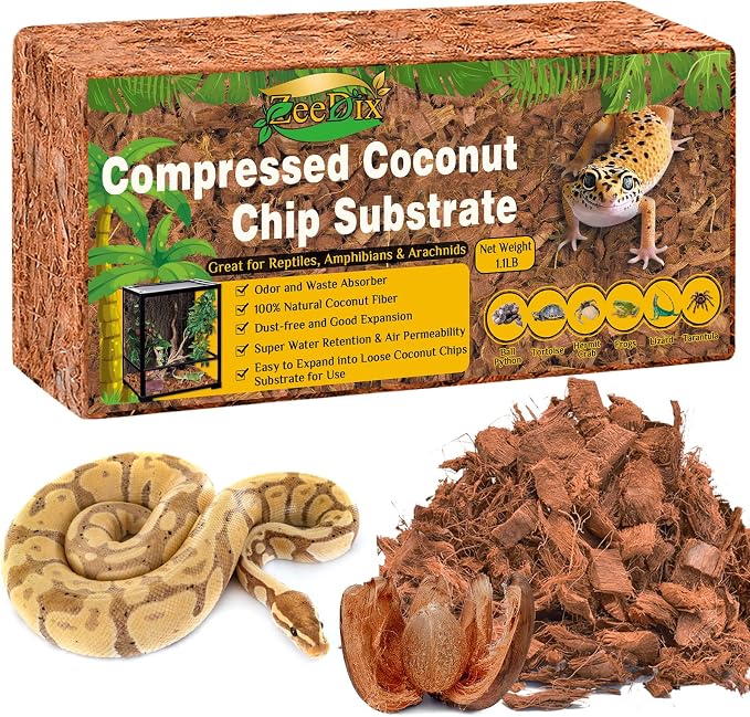 ZeeDix Coconut Husk for Reptiles, Organic Coconut Fiber Reptile Terrarium Substrate, Coco Husk Chips Reptile Bedding for Snakes, Tortoises, Ball Python, Geckos, Lizards, Hermit Crab, Tarantula