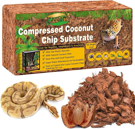 ZeeDix Coconut Husk for Reptiles, Organic Coconut Fiber Reptile Terrarium Substrate, Coco Husk Chips Reptile Bedding for Snakes, Tortoises, Ball Python, Geckos, Lizards, Hermit Crab, Tarantula