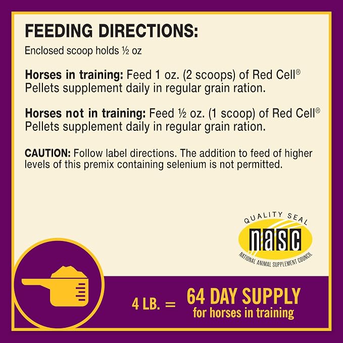 Farnam Horse Health Red Cell Pellets, Vitamin-Iron-Mineral Supplement for Horses, Helps Fill Important Nutritional Gaps in Horse's Diet, 4 lbs., 64-Day Supply (Pack of 4)