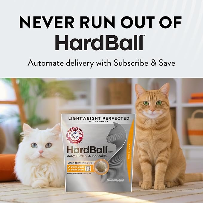 ARM & Hammer Hardball Lightweight Platinum Multi-Cat Clumping Cat Litter Odor Control, Easy No-Mess Scooping, Garden Bloom Scent, 14.5 Lbs.