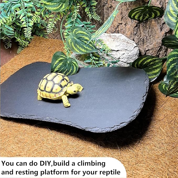 Reptile Basking Platform 15.0''x7.5'' Turtle Rock Plate Food Bowl Feeding Dish Tortoise Resting Bathing Slate for Lizard Gecko Bearded Dragon Chameleon Snake Frog