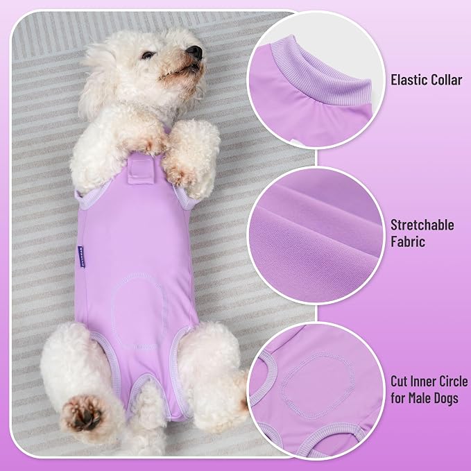 cyeollo 2pack Surgery Recovery Suit for Dogs Cats Soft Breathable Female Male Pet Bodysuit After Surgery for Spay, Neuter, Surgical Recovery Onesie Shirt for Small Dogs, Pink & Purple, XS