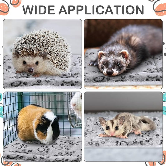Haull 4 Pcs Waterproof Guinea Pig Bedding Guinea Pig Bed Plush Cage Liners Soft Rabbit Dog Crate Pad Cat Mat Reversible Cozy Animal Pee Pad Hamster Bunny Mat Accessory(Gray Paw,13 x 10 Inch)