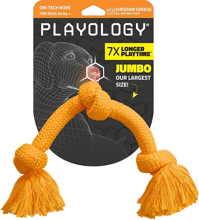 Playology Dog Toys | Dri-Tech Rope Tug of War Dog Toy for Tough Chewers | Cheddar Cheese Scented Jumbo Tug Rope Toys for Large Dogs