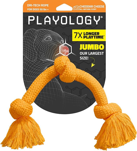 Playology Dog Toys | Dri-Tech Rope Tug of War Dog Toy for Tough Chewers | Cheddar Cheese Scented Jumbo Tug Rope Toys for Large Dogs