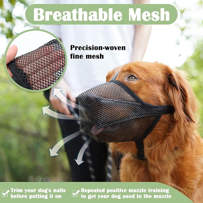 Mayerzon Dog Muzzle, Soft Mesh Muzzle for Small Medium Large Dogs Anti Bite Scavenging, Breathable Adjustable Mouth Guard for German Shepherd Labrador Golden Retriever in Grooming Walking Vet Visits