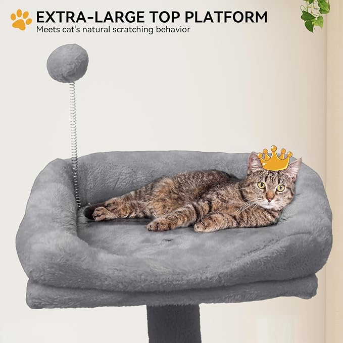 YITAHOME 64.5" Cat Tree, Multi-Level Cat House, Large Cat Condo Furniture with Perch Hammock, Scratching Posts and Dangling Balls for Kittens, Cats and Pets, Light Gray