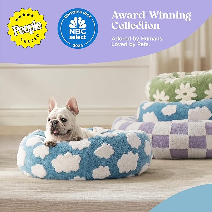 LE SURE Donut Large Dog Bed - XL Round Cat Beds Indoor Anti-Anxiety Calming Gift for Pets, Washable Cute Modern Beds with Jacquard Shaggy Plush & Anti Slip Bottom, 36 Inch, Christmas Grey