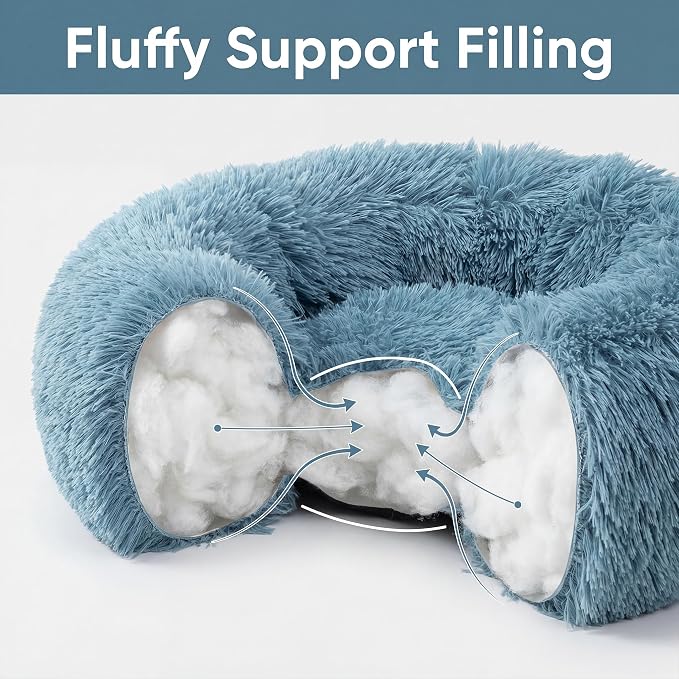 Extra Small Dog Bed 19 Inch,Calming Donut Puppy Bed,Ultra Soft Faux Fur Round Dog Bed for Chihuahua Yorkie Maltese Pomeranian,Blue