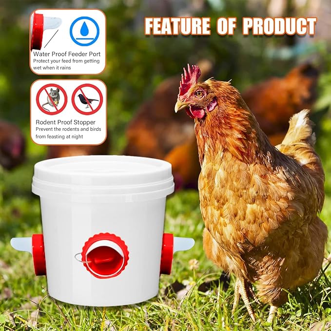 Chicken Feeder Port Kit –6 Pack Automatic Poultry Feeder Cups for Buckets & Bins, No Waste Rainproof DIY Chicken Feeders for Hens, Ducks & Other Poultry