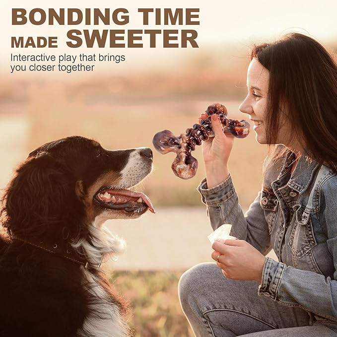 Kseroo Indestructible Dog Chew Toys for Aggressive Chewers: 3-Pack Bacon Flavored Rock-Hard Solid Nylon Dog Bones for Medium & Large Dogs(25-90lbs), Heavy Duty Tough Dog Toys to Keep Them Busy, Brown