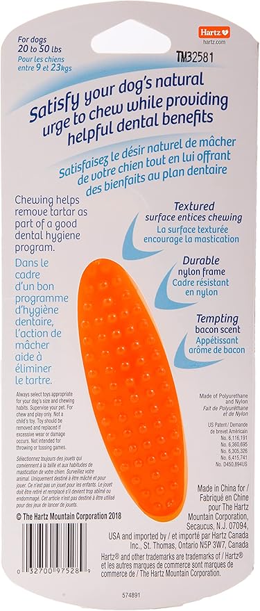 Hartz Chew 'n Clean Tuff Bone Bacon Scented Dental Dog Chew Toy - Medium (Pack of 2)