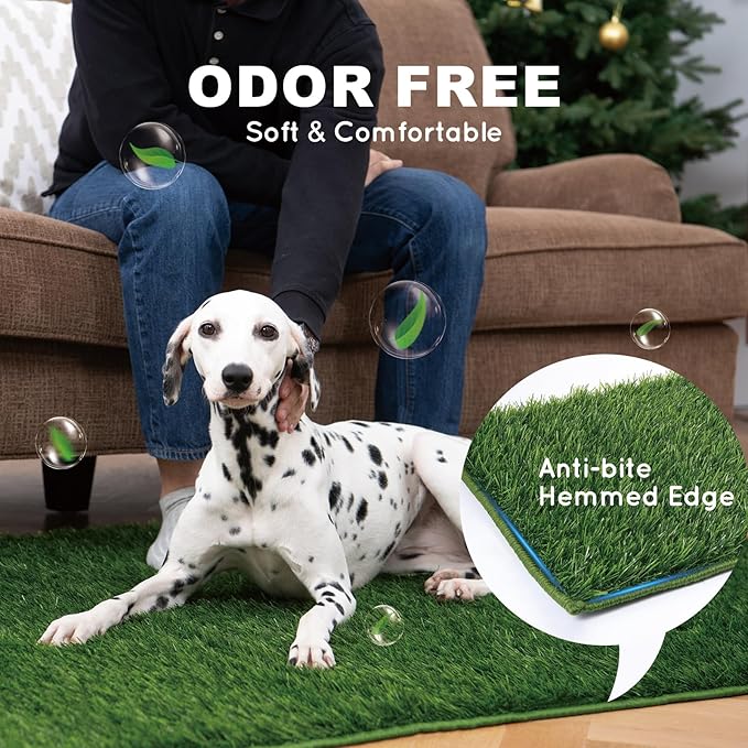 HQ4US 4LEGS Artificial Grass, Dog Pee Grass Pads for Dogs Potty, 2PCS Odor Free Fake Grass for Dogs X-Large 43”×32” with Countless Drainage Holes, Dog Potty Grass Hemmed Edge Realistic