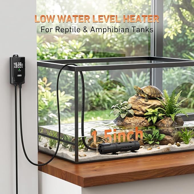 PAIZOO 100W Aquarium Heater, Low Water Line Turtle Heater LED Controller | Low Water Level Design, Real-time Temp Display, Dual Temp Control System, Energy-saving Mode, Precise Temp Control