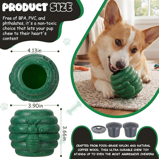 Gemscream 1 Pack Large Dog Toys for Aggressive Chewers, Dog Treat Dispensing Toy to Keep Them Busy, 2-in-1 Fillable Holder with 2 Cups and Food-Dispensing Lids for Large Medium (Green)