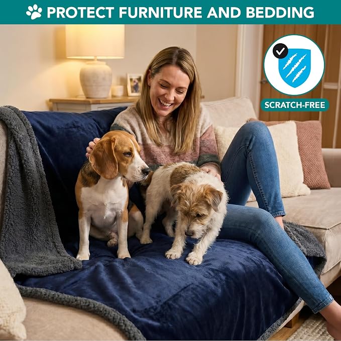 PetAmi Dog Blanket for Small Medium Dogs Cats Puppies Kittens, Soft Sherpa Fleece Pet Blanket Throw, Reversible Plush Couch Cover Protector for Crate Carrier Chair, Machine Washable, 40x29, Blue Gray
