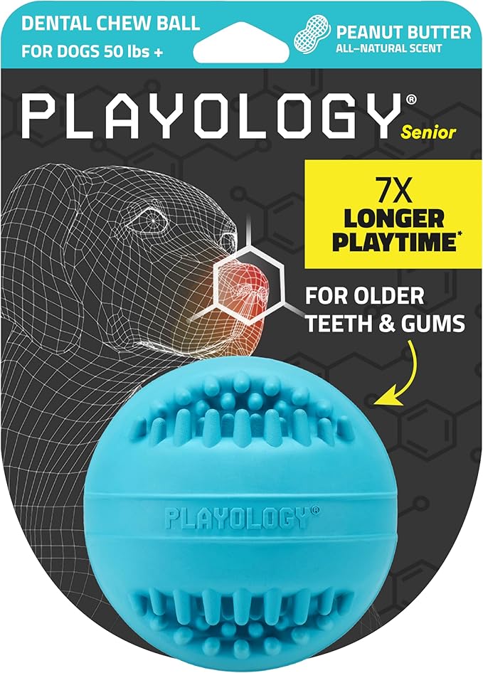 Playology Dog Toys | Dental Chew Ball for Large Senior Dogs| Peanut Butter Scented Jumbo Toy | Dog Balls for Healthy Teeth and Gums