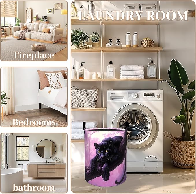 Fierce Cheetah Laundry Basket, Oxford Cloth Vibrant Fantasy Dirty Clothes Collapsible Hamper for Room Decor, Jungle Animal Print Gifts Toy Organizer 19.7 * 15.8 Inch for Bedroom Bathroom Dorm