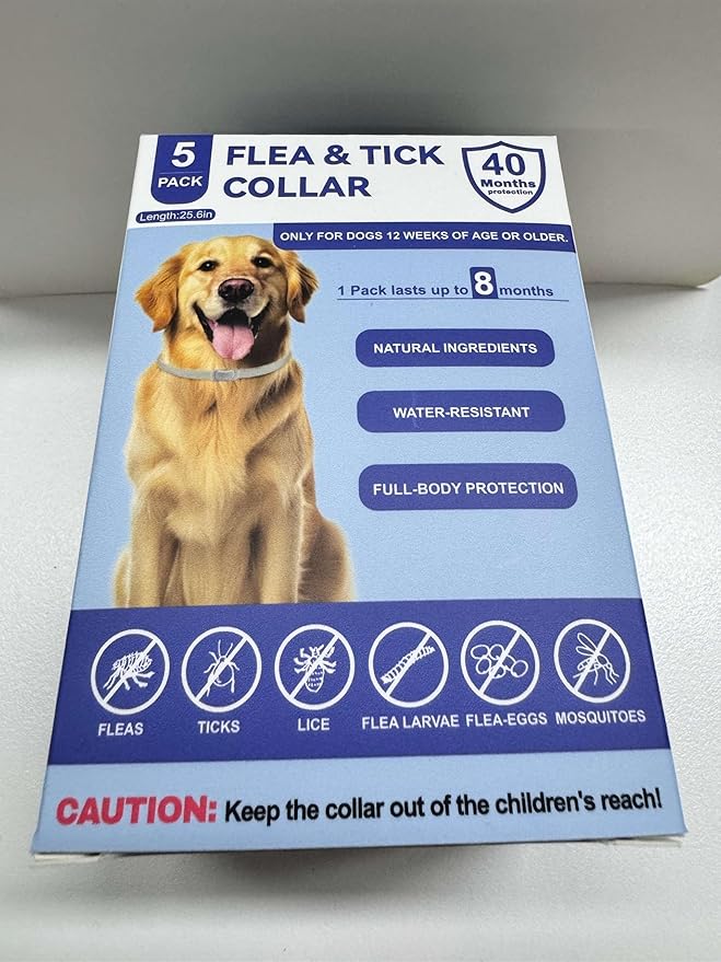 KOOSA Flea and Tick Collar for Dogs, 5 Packs Flea Collar for Dogs with Natural Essential Oils, Waterproof & Adjustable Flea and Tick Prevention Collar for Small Medium Large Dogs & Puppies, Grey 01