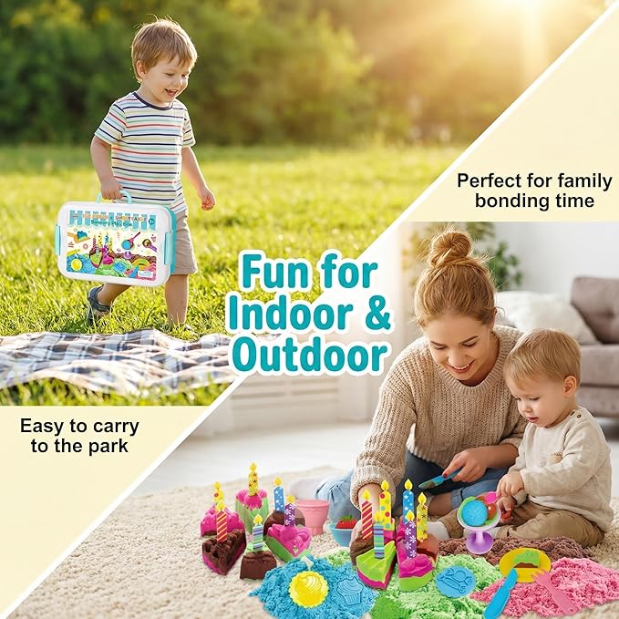 Carolart Sensory Bin,Ice Cream and Cakes Sensory Kit,Kids Play Sand Kit,Sandbox with Sensory Sand Girls and Boys,Sensory Toys for Kids 3 4 5 6 Year Old